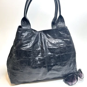 Edgy ABRO Shopper Black Willow Leather Maxi Cocco Standard Tote Bag - Bild 1 von 11