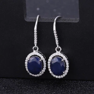 4.04Ct Natural Blue Sapphire 925 Sterling Silver Dangle Earrings Gift for Women - Picture 1 of 5