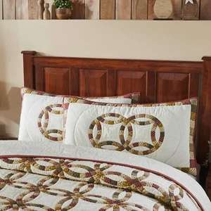 New Primitive Farmhouse Red Mustard WEDDING RING QUILT SET King Blanket Bedding - Picture 1 of 4