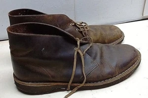 Clarks Original Brown Oiled Leather Crepe Desert Chukka Boots Men Shoes 13M 47,5 - Picture 1 of 12