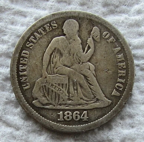 1864-S Seated Liberty Silver Dime Rare Key Date S Mint Mid Grade Full Liberty Cover
