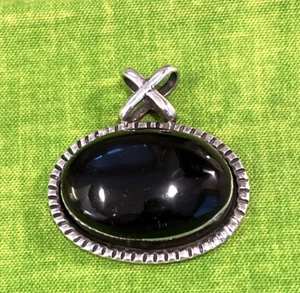 Colgante de ley 925 con gran piedra negra ovalado joyería vintage para mujer - Imagen 1 de 4