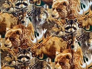 Wilderness Ridge Wild Animal Wildlife Robert Kaufman 5561 Moose Elk Bear Raccoon - Picture 1 of 4