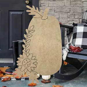 Zucca autunnale fai da te arte con fiori autunnali decorativi forma legno, dipinta per linea - Foto 1 di 3