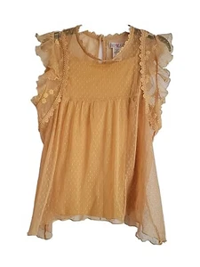 Kandy Kiss Girls Shirt Large Yellow Gold Lace Blouse & Cami Dressy 2 Piece Set - Picture 1 of 24