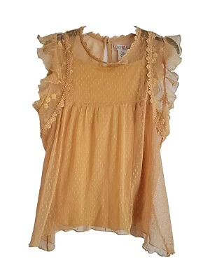 Kandy Kiss Yellow Gold Lace Blouse& Cami Girls Large Dressy 2 Piece Set Shirt  - Image 1 of 4