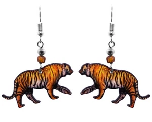 Tiger Earrings Bengal Wildcat Spirit Animal Handmade Nature Jungle Zoo Jewelry - Picture 1 of 1
