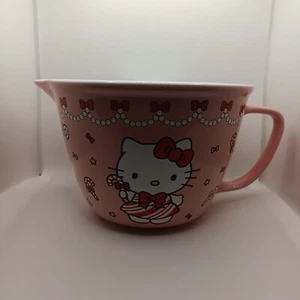 Hello Kitty Pink Christmas Mixing Bowl Baking Ceramic Candy Canes And Bows NEW! - Picture 1 of 3