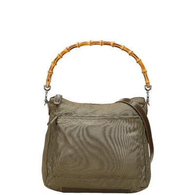 GUCCI Bolso de Mano de Bambú Bolso de Hombro 2WAY 000 2404 0509 Marrón Verde Nylon Cuero con Foto 1 de 4