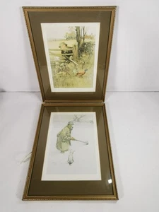 Vintage Framed Hunting Scene Print X 2 Cold Sport The First Lawson Wood 1900s - Picture 1 of 19