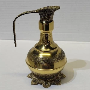 7.75in Solid Brass Decorative Ornate Pitcher, Jerusalem, Israel - Footed, Etched - Picture 1 of 9