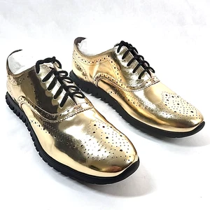 Cole Haan Zerogrand Metallic Leather Wingtip Oxford Sneakers Women 9.5B Gold New - Picture 1 of 15