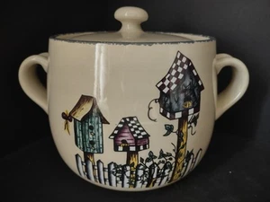 Home and Garden Party Stoneware Birdhouse Bean Pot Cookie Jar Handle (lot 2934c) - Picture 1 of 8