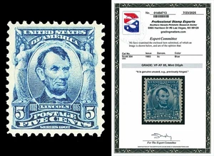 Scott 304 1903 5c Lincoln normale Ausgabe postfrisch bewertet ss-vz 85 LH mit PSE-ZERTIFIKAT - Bild 1 von 1