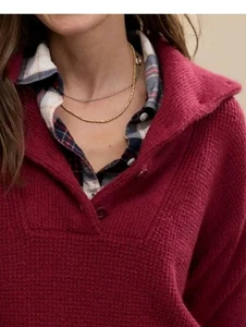 American Eagle Aerie Kragen Waffel Strick Pullover Burgund XS Oversized Baumwolle - Bild 1 von 5