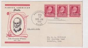 TurtlesTradingPost- John Whittier- Poet #865 FDC 1939- Strip 3 - Linprint Cachet - Picture 1 of 1