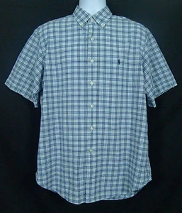 Ralph Lauren Classic Fit Shirt Men M Blue Cotton Short Sleeve Button Front Plaid - Picture 1 of 7