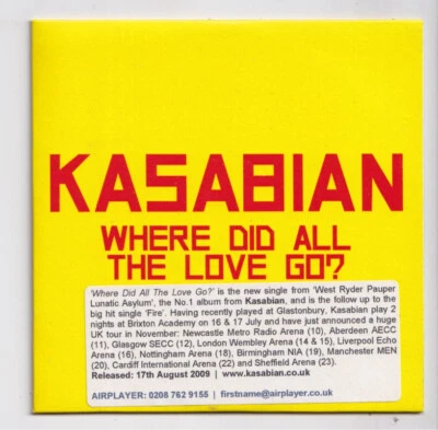 (LH455) Kasabian, Where Did All The Love Go? - 2009 DJ CD - Image 1 of 2
