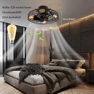 20" Rustic Caged Ceiling Fan Light Farmhouse Flush Mount Chandelier with Remote - Picture 1 of 16