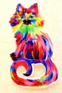 Cat Kitten Sitting Longhair Multicolor Watercolor Acrylic Pin Brooch Jewelry - Picture 1 of 3