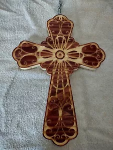 Cross With Design CNC Carved On Wood. - Picture 1 of 6