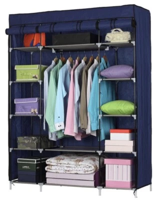 53” Portable Closet Wardrobe Clothes Rack. Storage Organiser + Shelf Blue / Grey - Image 1 of 3