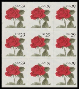 US 2490 Red Rose 29c block 9 MNH 1993 - Picture 1 of 1