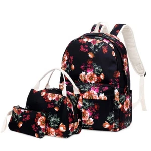 Floral Unisex School Bag Laptop Backpack 3 Pieces Set Day Bag - Picture 1 of 34