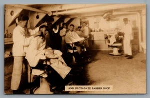 1920s RPPC postcard U.S. Navy And Up-To-Date Barber Shop (onboard a battleship) - Picture 1 of 2