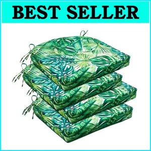 High-Density Foam Outdoor Cushions Set of 4 with Adjustable Straps - Palm Leaves - Picture 1 of 9