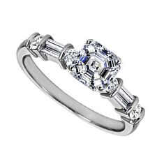 1.40ct Certified Natural Asscher Cut with Baguettes Diamond Engagement Ring