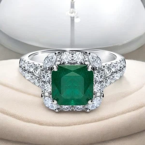 3.80 CT Princess Cut Green Emerald Certified Lab Grown Diamond Ring 950 Platinum - Picture 1 of 15