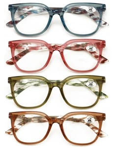 4-Pack Women’s Stylish Square Reading Glasses – Colorful Marbled Temples Reader - Picture 1 of 4