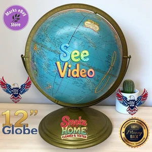 Crams Imperial 12" Dual Axis Rotating World Globe on Brass Tone Stand VGC - Picture 1 of 8