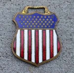 Patriotic Watch Fob Enamel Us Shield Columbia Tool Steel Co Advertising  - Picture 1 of 2