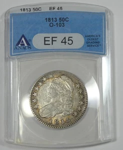 1813 Capped Bust Lettered Edge Silver Half Dollar ANACS XF 45 O-103 - Picture 1 of 4