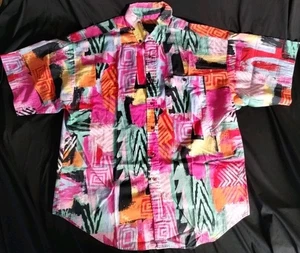 Vtg Panhandle Slim XL 80/90s Shirt Floral Geometric S/L Hawaiian USA Cotton - Picture 1 of 12