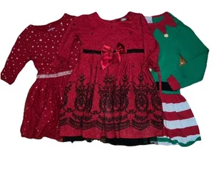 Girls Lot 3 Christmas Dress Red Elf 5 - Picture 1 of 6