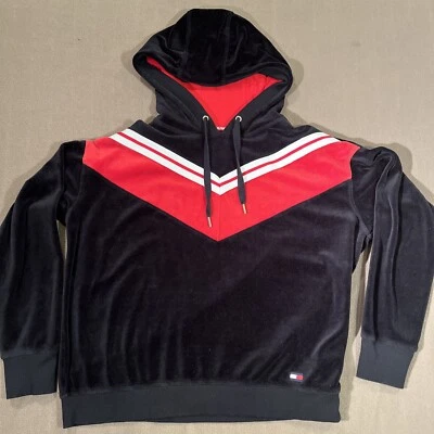 Tommy Hilfiger Sudadera Deportiva con Capucha Mujer Grande Negro Rojo Blanco Traje de Pista Top Terciopelo Foto 1 de 4
