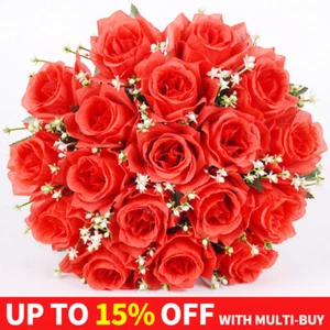 18 Heads Silk Rose Artificial Flowers Fake Bouquet Wedding Home Party Decor - Picture 1 of 68