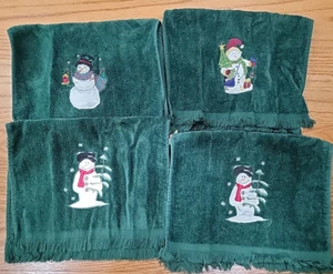 Christmas Green Showman Embroidered Hand Towels Set of 4 11X17 inches - Picture 1 of 8