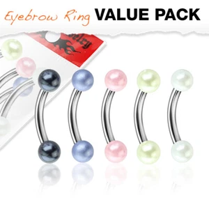 5 Surgical Steel Curved Eyebrow Bar Ring with Pearlish Coat Acrylic Balls - Picture 1 of 2