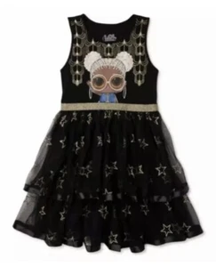 L.O.L. Surprise! Girls Graphic Cute Tutu Mesh Dress - Black Gold Size 10-12 - Picture 1 of 3