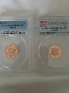 TWO GEM SHIELD CENTS 2016-S AND 2019-S ...PCGS PR70RD DCAM - Picture 1 of 5