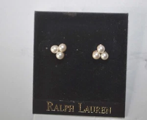 Rare Lauren Ralph 8mm Triple Pearl Stud Earrings - Picture 1 of 2