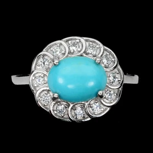 Summer 925 Silver Oval Blue Turquoise 9x7mm Simulated Cz Ring 6.5 - Picture 1 of 10