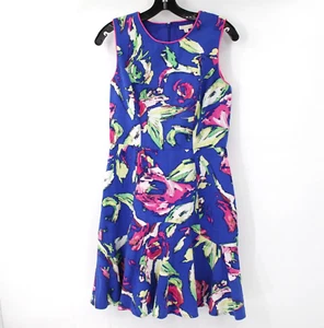 Shoshanna Dresss Womens 6 Stunning Blue Floral Cotton Silk Cocktail sleeveless - Picture 1 of 12