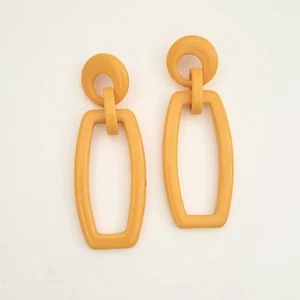 Retro Orange Acrylic Rectangle Dangle Post Earrings 3” Ht - Picture 1 of 3