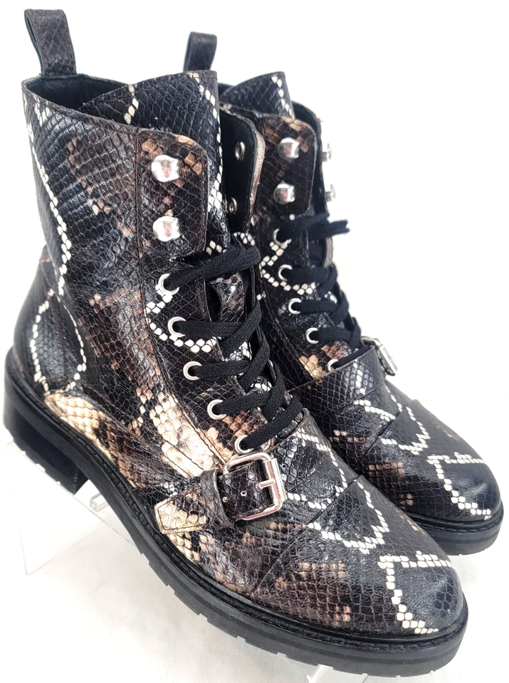 Botas de combate AllSaints Donita marrón piel de serpiente con cordones Euro 40 para mujer EE. UU. 9,5 Foto 1 de 4