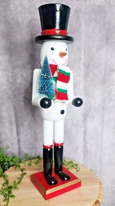Snowman Nutcracker Frosty Scarf Top Hat Wooden 15" Christmas Winter NEW - Picture 1 of 6